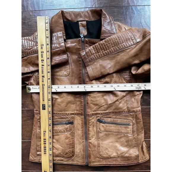 Gipsy Womens Full Zip Pocket Brown Leather Boho Biker Jacket READ BELOW - Picture 10 of 12
